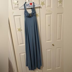 Blue halter maxi evening dress.